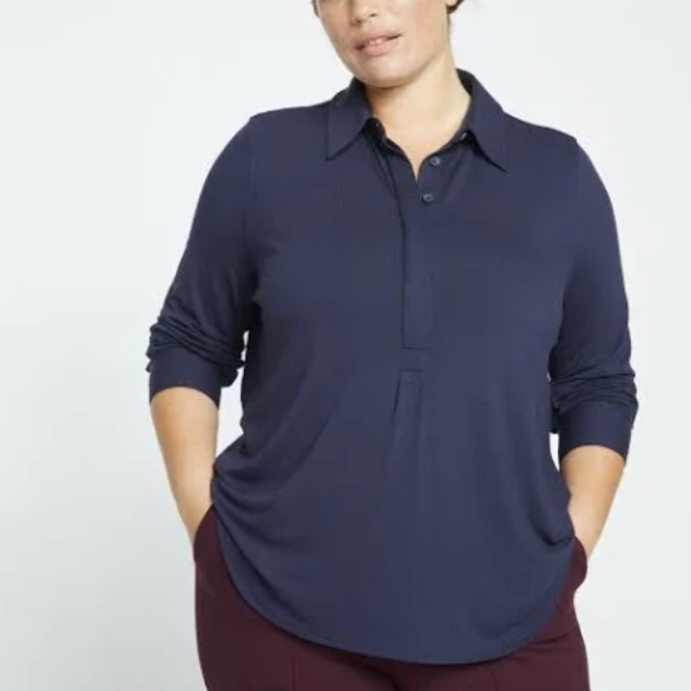 Universal Standard Women's Elbe Popover Liquid Jersey Shirt Classic Fit in Blue